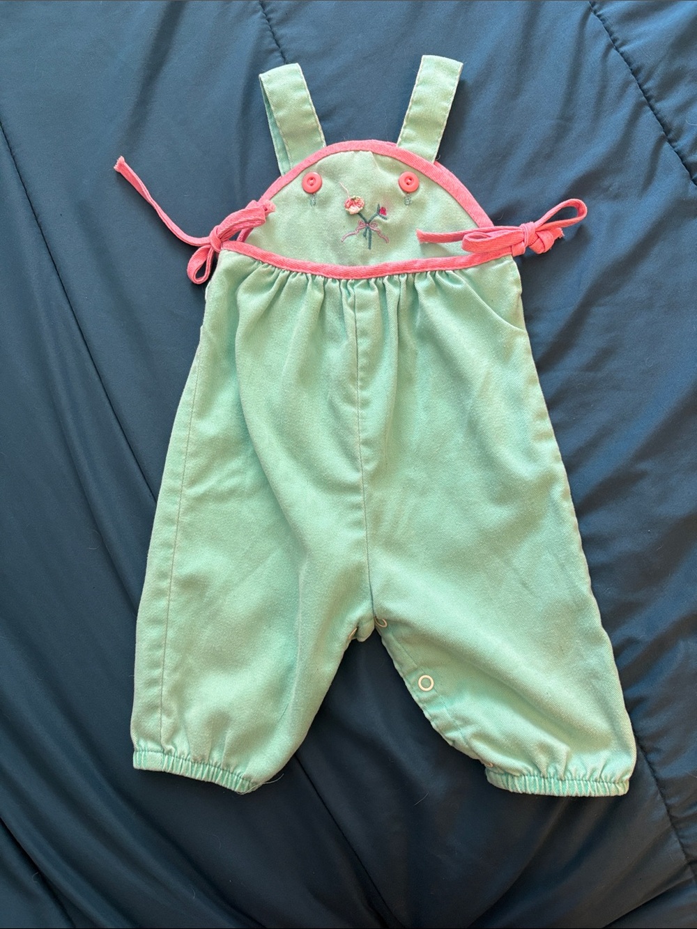 1980s Vintage One Piece Green with Pink Trim - 6mo